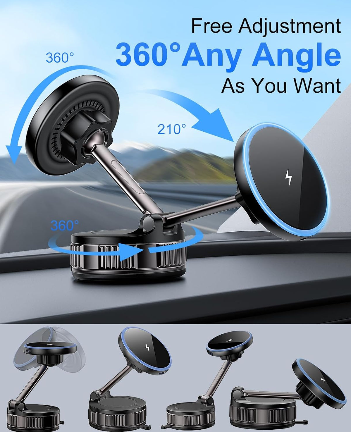 Iphone Magsafe Car Mount Charger 15W Fast Wireless Charging for Your Car