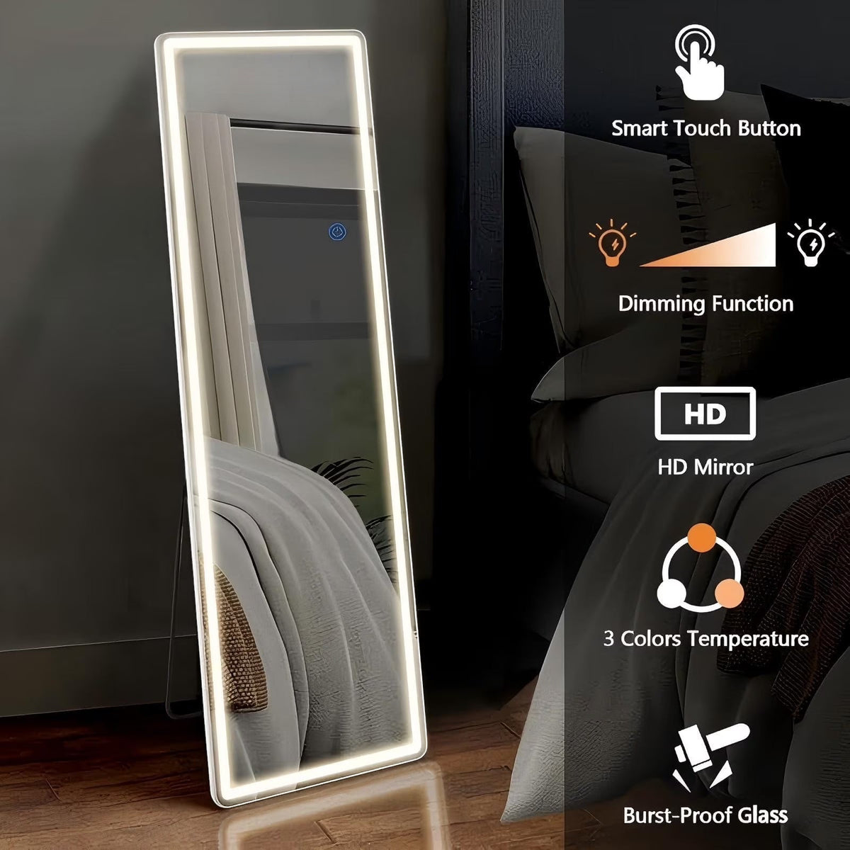 60" X 16" LED Full Length Mirror Floor Mirror Wall Mounted,White