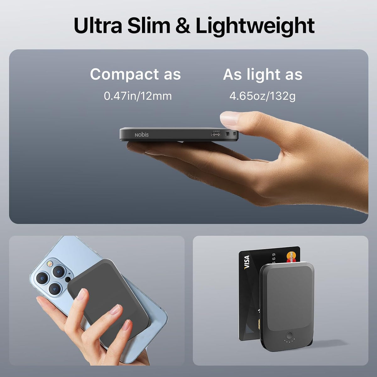Slim Magnetic Power Bank 22.5W 5000Mah with Built-In Cable