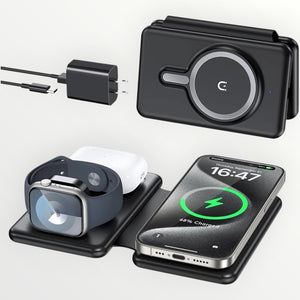 Wireless Charger for Iphione: 3 in 1 Foldable Charging Station Compatible for Iphone 15/14/13/Pro/Max& Iwatch Series& Airpods 3/2/Pro, Black