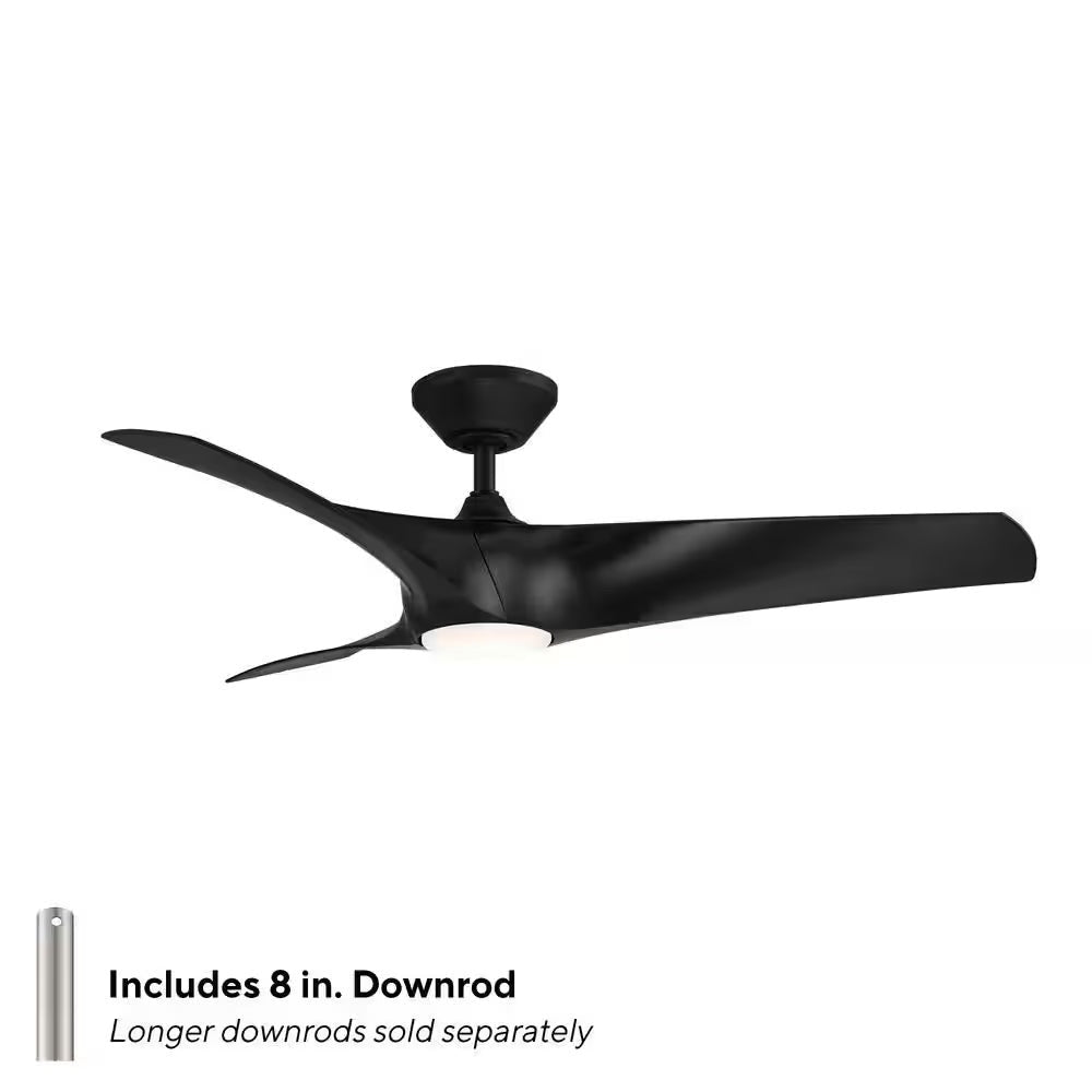 Zephyr 52 In. Smart Indoor/Outdoor Matte Black Standard Ceiling Fan Downrod Mount 4CCT Integrated LED with Remote