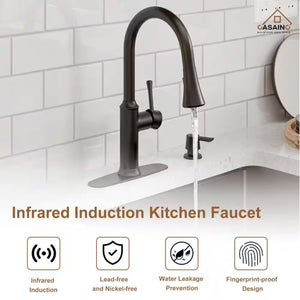 Single Handle Smart Touchless Pull-Down Sprayer Kitchen Faucet with Voice Control in Matte Black
