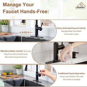 Single Handle Smart Touchless Pull-Down Sprayer Kitchen Faucet with Voice Control in Matte Black