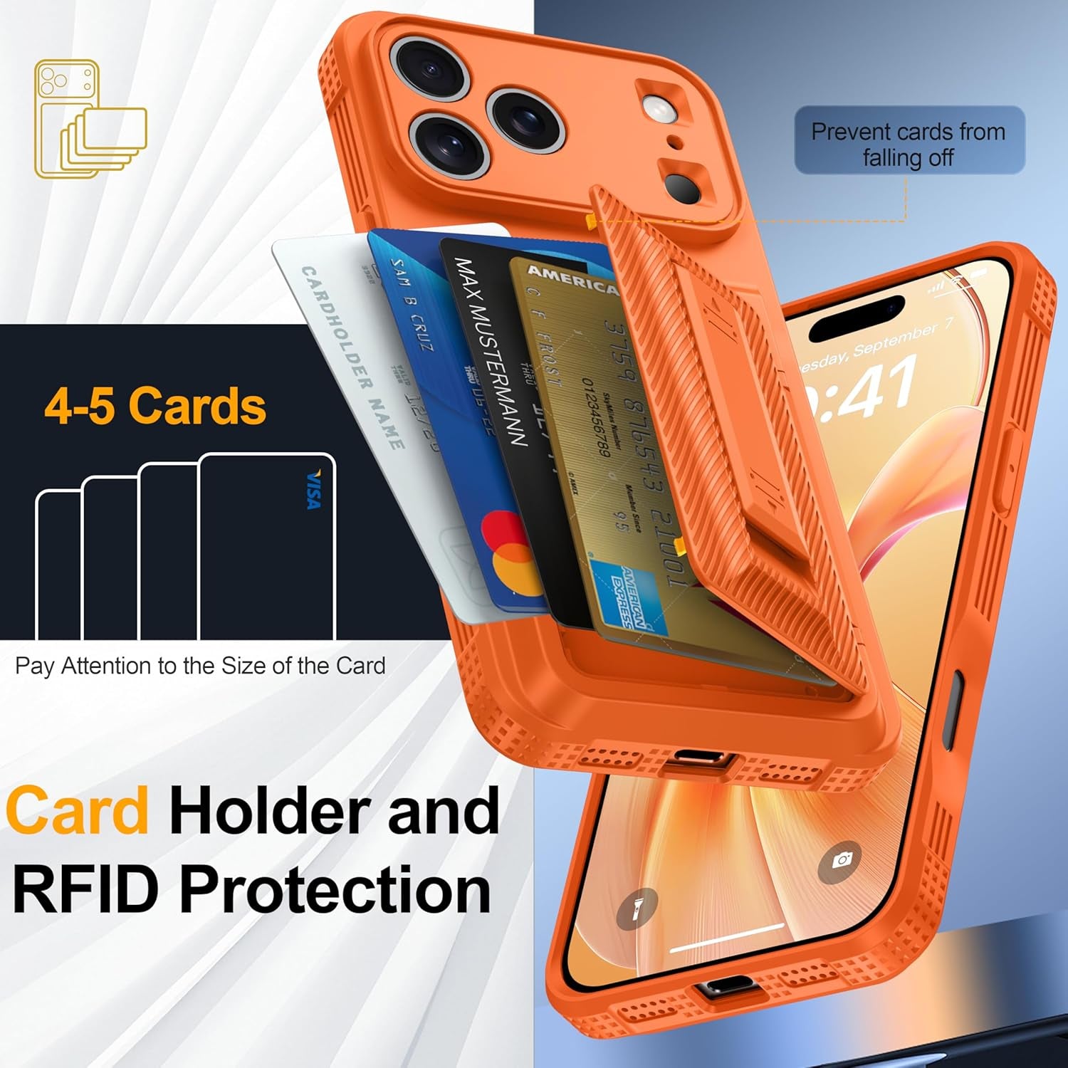iPhone 17 Pro Max Wallet Case with Card Holder (4-5 Cards), Privacy Screen Protector, RFID Blocking, Kickstand, Military Drop Protection, and Full Camera Protection