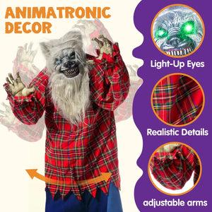 63" Standing Werewolf Large Halloween Decorations Outdoor, Scary Life Size Animatronics, Sound & Motion Activated with LED Eyes, Moving Arms and Creepy Sound, for Haunted House Decor Yard Patio