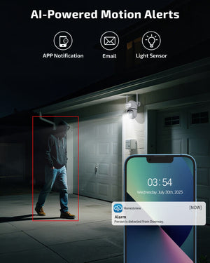 5MP Dual Lens Wireless Security Camera Outdoor, 360° PTZ Wifi Surveillance Cam with Color Night Vision