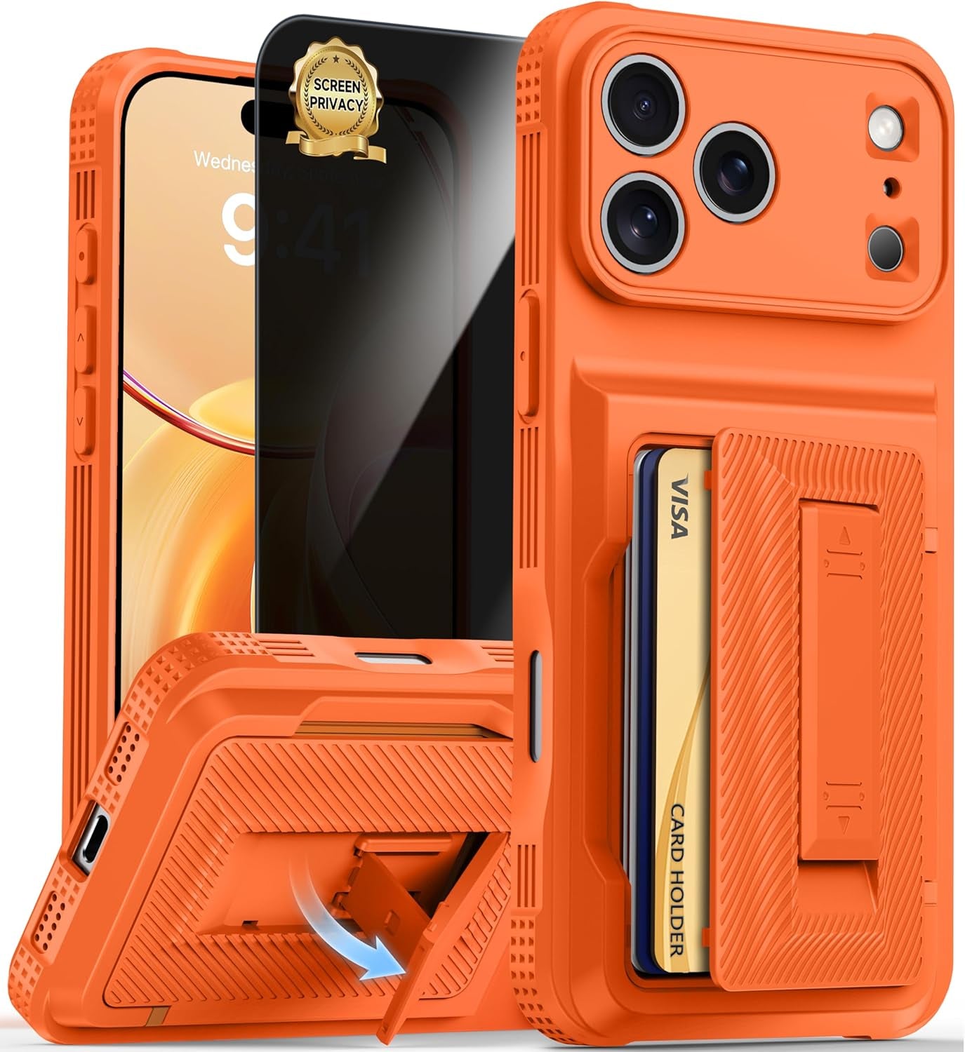iPhone 17 Pro Max Wallet Case with Card Holder (4-5 Cards), Privacy Screen Protector, RFID Blocking, Kickstand, Military Drop Protection, and Full Camera Protection