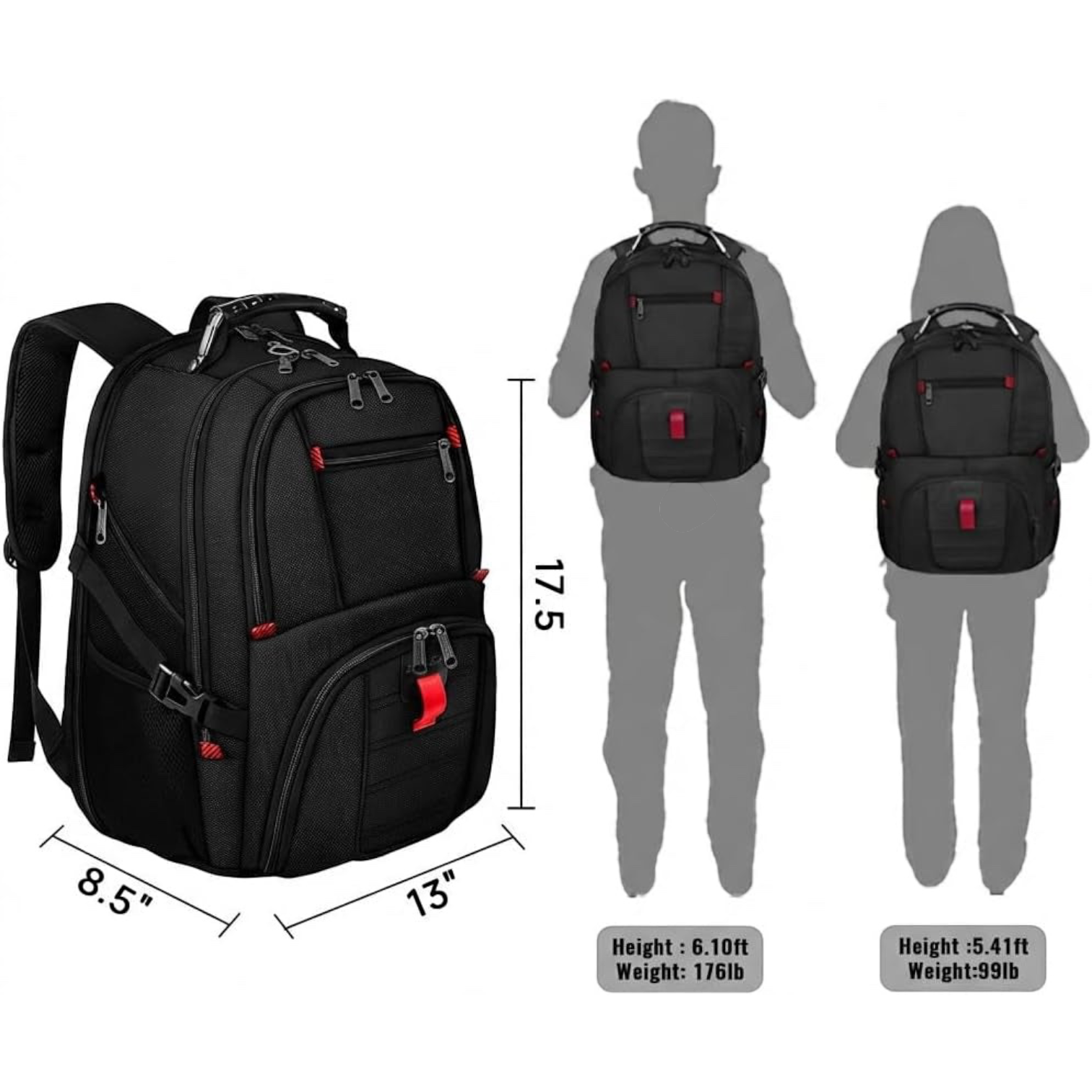 Large Backpack for Men, Extra Large Laptop Backpacks for Men Women, Water Resistant Travel Backpack Airline Approved Business Work Bag Fits 17 Inch Computer, Black