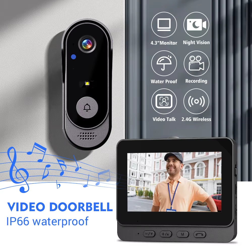Upgrade Your Home Security with the 4.3-Inch 2.4G Wireless Video Doorbell Camera - Smart Intercom for Ultimate Protection and Convenience