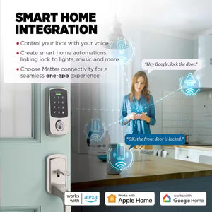 Aura Reach Satin Nickel Bluetooth + Matter over Thread Enabled Smart Lock Deadbolt with Smart Home Integration