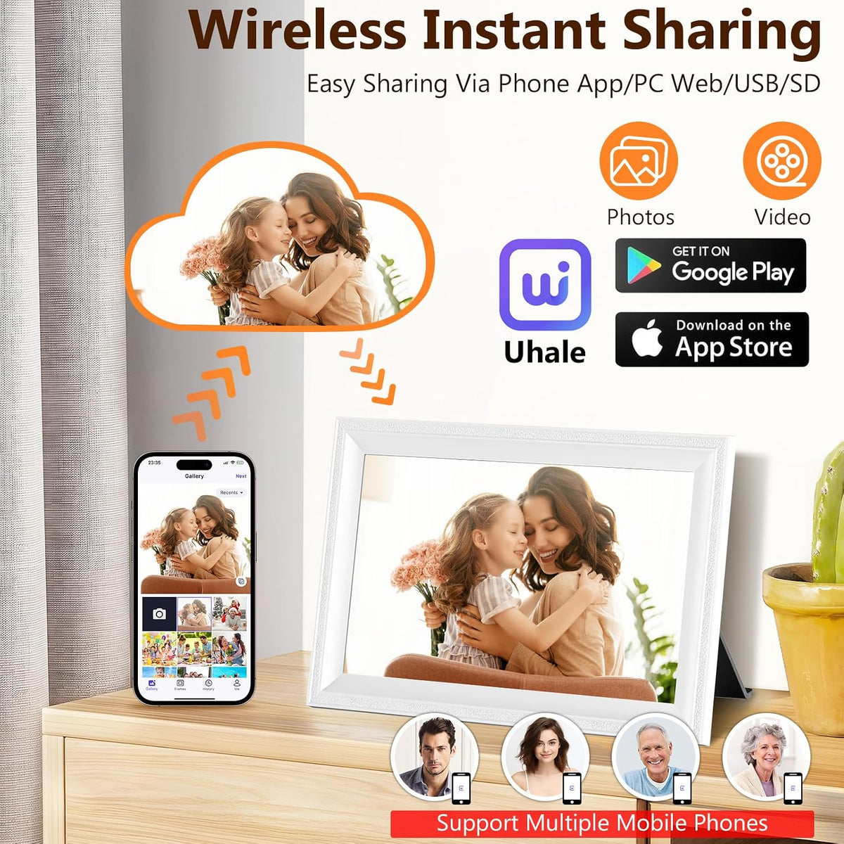 Smart White Digital Picture Frame Wifi Send Photos from Your Phone