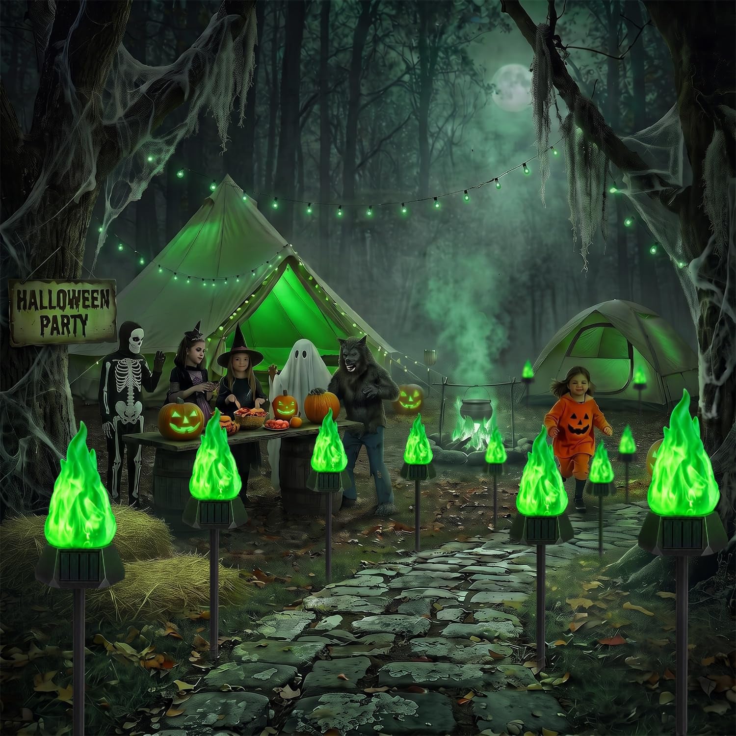 Solar Halloween Lights Outdoor, 4 Pack Solar Torch Light Waterproof