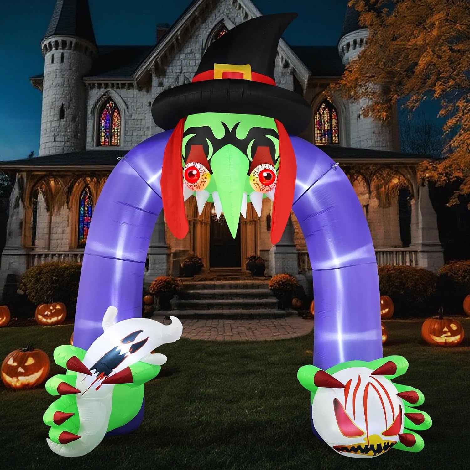 Halloween Inflatables Giant 11Ft Tall Creepy Witch Arch Outdoor Decorations