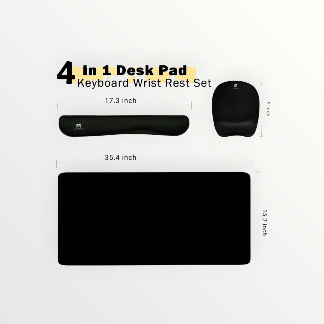 Keyboard Wrist Rest Large Mouse Pad Wrist Support for Computer, 4 in 1 Memory Foam Keyboard Pad Desk Mat Ergonomic Hand Rest Wrist Cushion for Home Office Gaming-Black