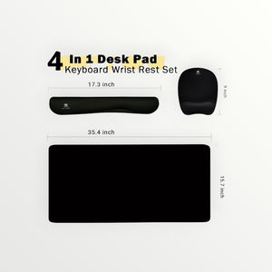 Keyboard Wrist Rest Large Mouse Pad Wrist Support for Computer, 4 in 1 Memory Foam Keyboard Pad Desk Mat Ergonomic Hand Rest Wrist Cushion for Home Office Gaming-Black