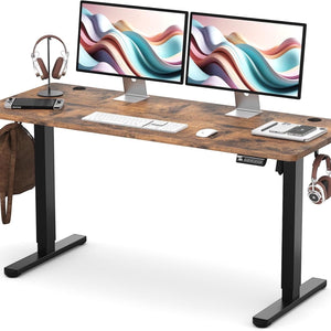 Electric Standing Desk 55X24 Inches，Height Adjustable Sit Stand up Desk for Home Office, Ergonomic Computer Workstation with 178LBS Load Capacity & Quiet Motor, Two-Piece Desktop, Rustic Brown