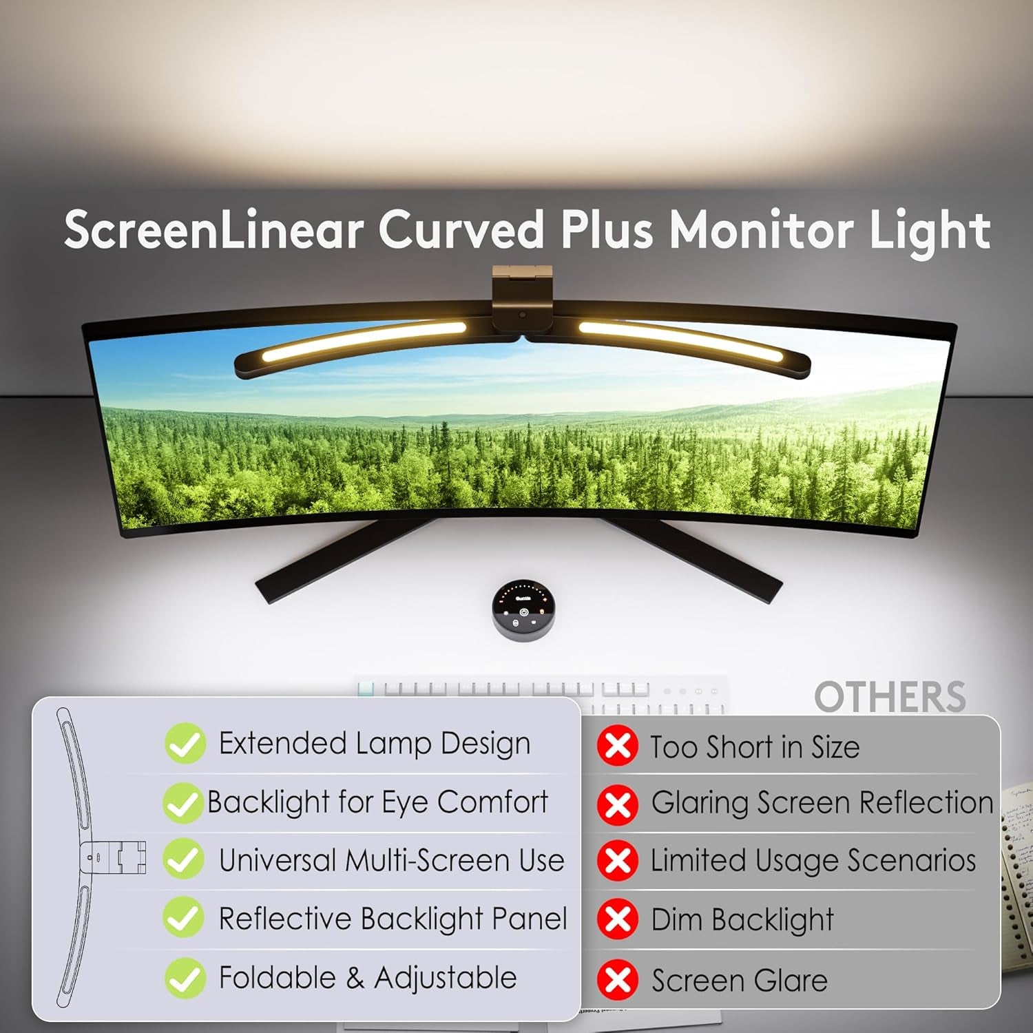 Curved Monitor Light Bar for 34"+ Ultrawide, Curve-Matching Pivoting