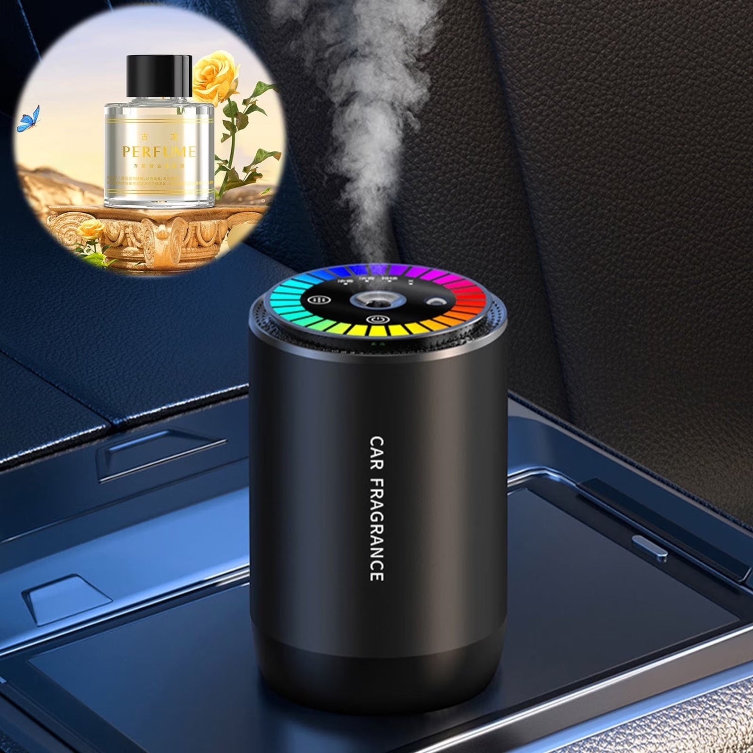 Car Air Freshener, Smart Car Air Freshener, Car Diffuser with 50 ML (1.7Oz) Capacity Multi-Fragrance Music Syncing Light, Auto On/Off