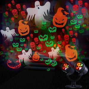 Halloween Projector Lights Outdoor, Double Head Dynamic Halloween Lights Projector with Timer, Waterproof Ghost Skeleton Devil Pumpkin Light for Home Window Wall Decor