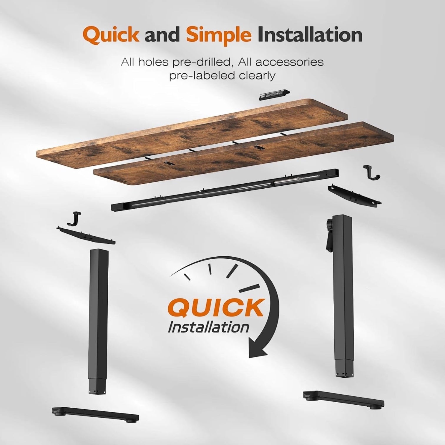 Electric Standing Desk 55X24 Inches，Height Adjustable Sit Stand up Desk for Home Office, Ergonomic Computer Workstation with 178LBS Load Capacity & Quiet Motor, Two-Piece Desktop, Rustic Brown