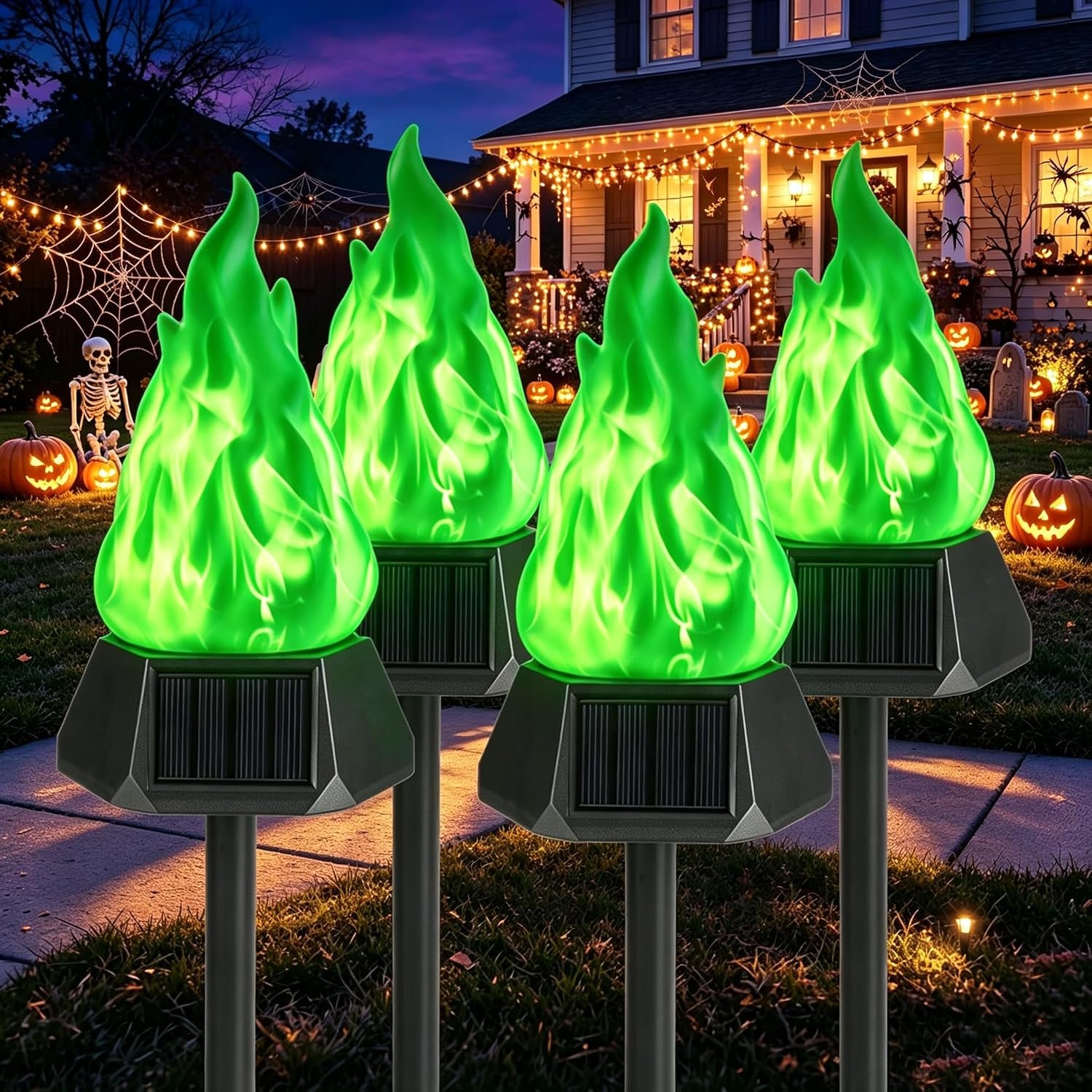 Solar Halloween Lights Outdoor, 4 Pack Solar Torch Light Waterproof