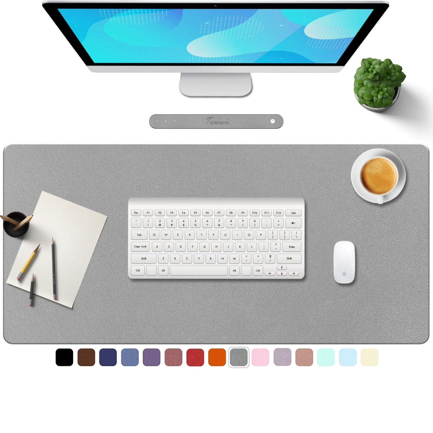 PU Leather Desk Pad with Suede Base, Multi-Color Non-Slip Mouse Pad, 36” X 17” Waterproof Desk Writing Mat, Large Desk Blotter Protector (Gray)