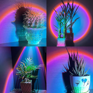 Sunset Lamp, Sunset Projection Light 180 Degree Rotation USB Sunset Glow Lamp Warm Romantic Visual Decorative Night Lights for Photo Video Vlog Backgroung Bedroom Home Indoor Party (Rainbow)