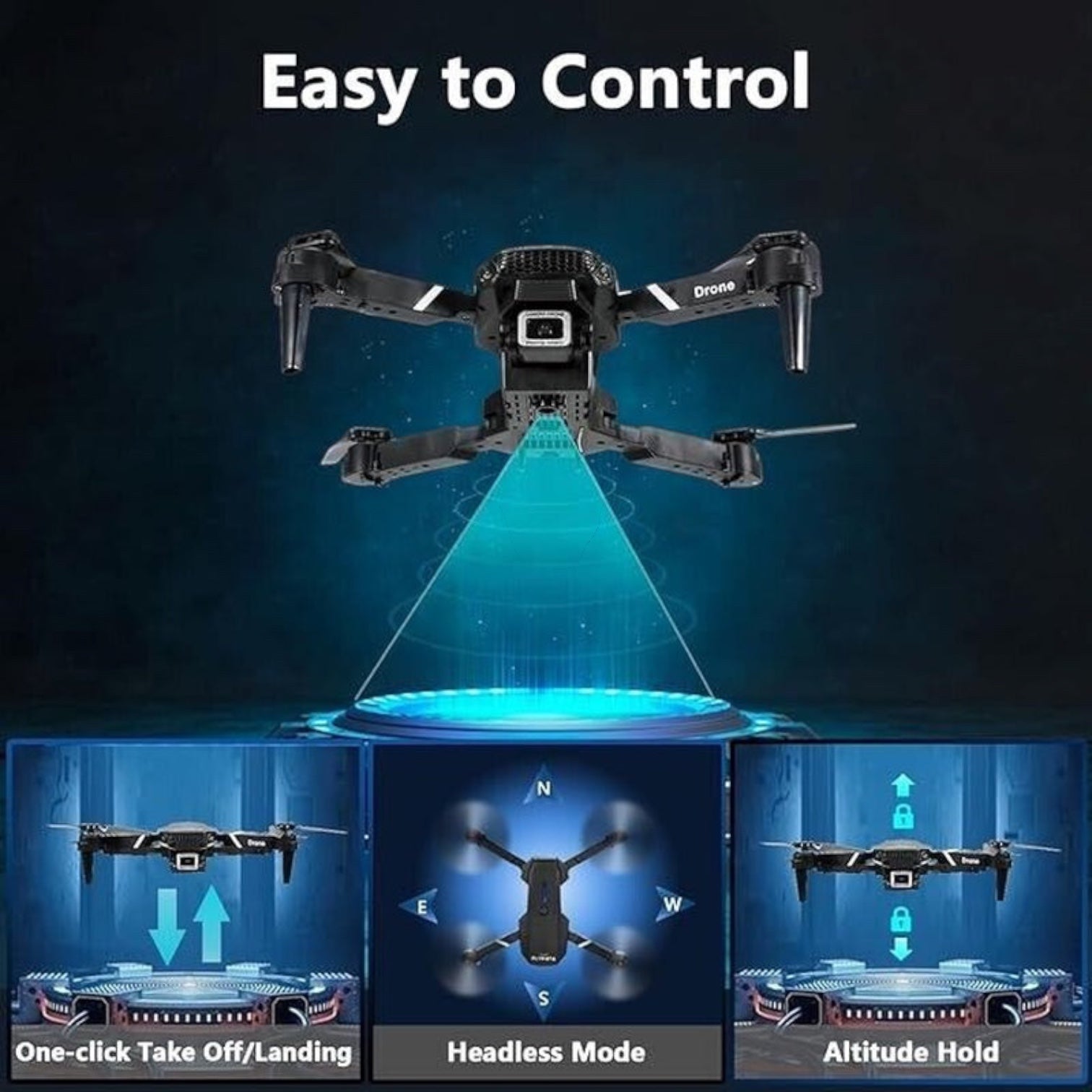Mini Drone with Camera HD 1080P Foldable Quadcopter with 1 Battery - Black