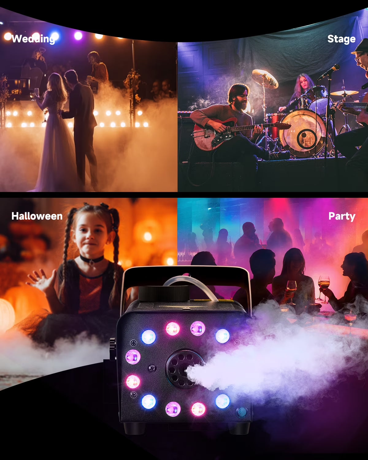 Halloween Fog Machines 600W, 3000 CFM, 13 Colors, 12 RGB LED Lights, Smoke Machine for Party Wedding