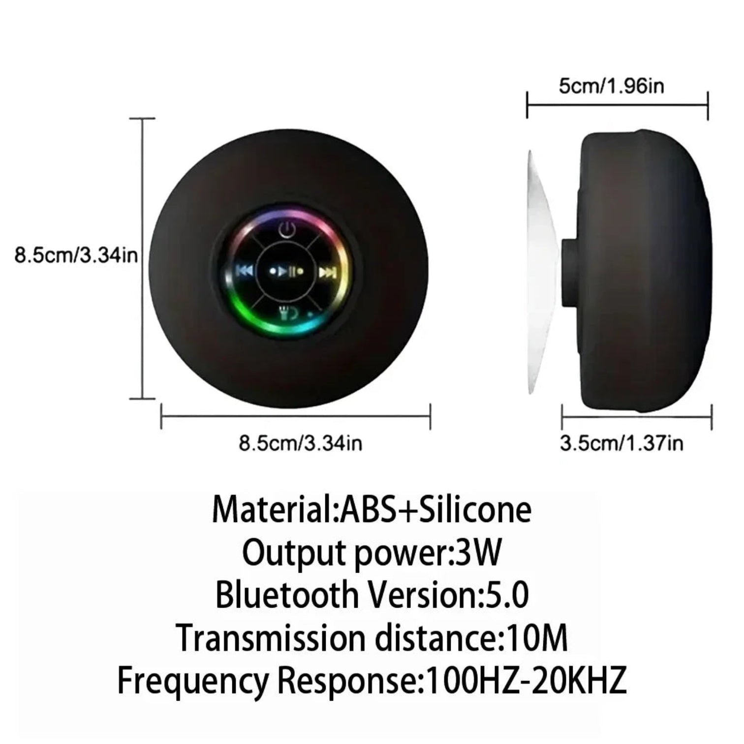 Mini Bluetooth Speaker Shower Subwoofer Waterproof Handsfree Loudspeaker with Suction Cup Mic for Bathroom Pool Beach Car Phone