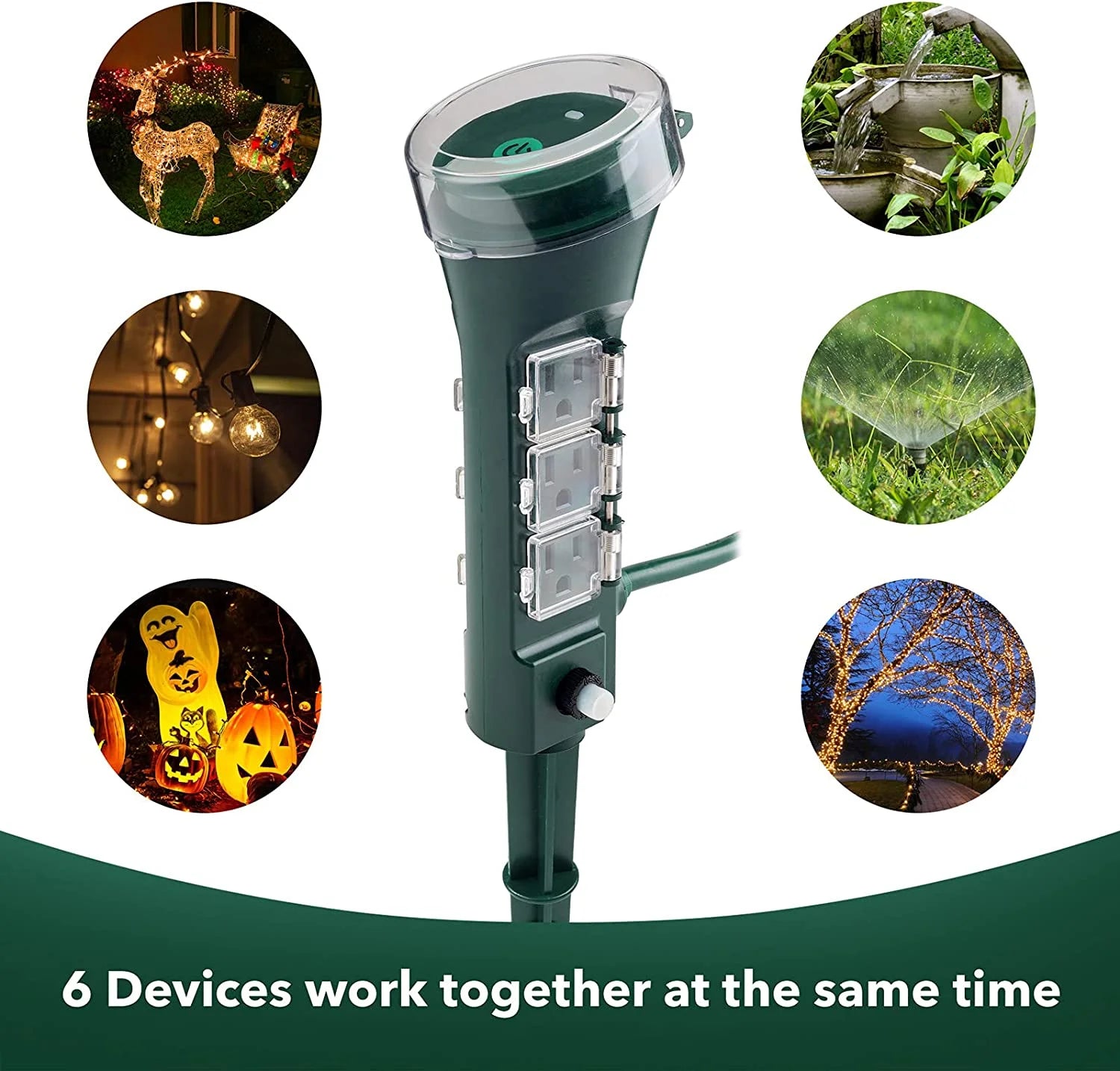 Outdoor Smart Plug Waterproof Wifi Outdoor Outlet Timer with 6 Grounded Outlets, Remote & Voice Control Heavy Duty Yard Stake Plug Compatible with Alexa and Google Assistant