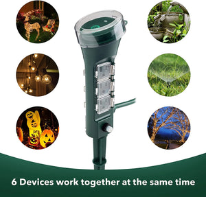 Outdoor Smart Plug Waterproof Wifi Outdoor Outlet Timer with 6 Grounded Outlets, Remote & Voice Control Heavy Duty Yard Stake Plug Compatible with Alexa and Google Assistant