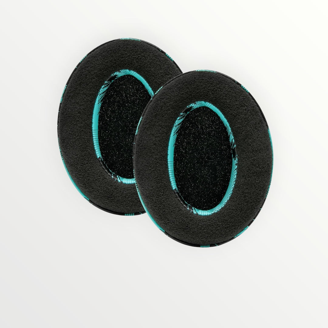 Padz Velour - the Ultimate Upgraded Earpads by Wicked Cushions - Compatible with Audio Technica, Hyperx, Steelseries Arctis - Extra Thick - Bigger Opening - Soft Memory Foam | (Speed Racer Cyan)