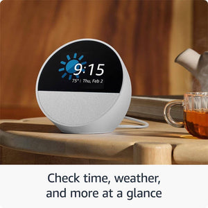 Echo Spot (2024 Release) Smart Alarm Clock with Vibrant Sound plus Alexa, Glacier White