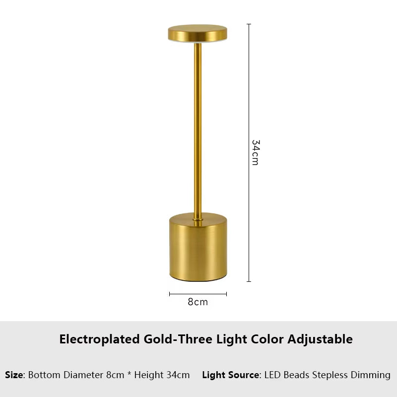Rechargeable LED Desk Lamp Metal Dimmable Touch Table Lamp 3 Color Temperatures Bedside Creative Ambient Light Bar Hotel Decor