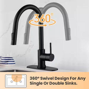 Single Handle Smart Touchless Pull-Down Sprayer Kitchen Faucet with Deck Plate in Matte Black