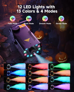 Halloween Fog Machines 600W, 3000 CFM, 13 Colors, 12 RGB LED Lights, Smoke Machine for Party Wedding
