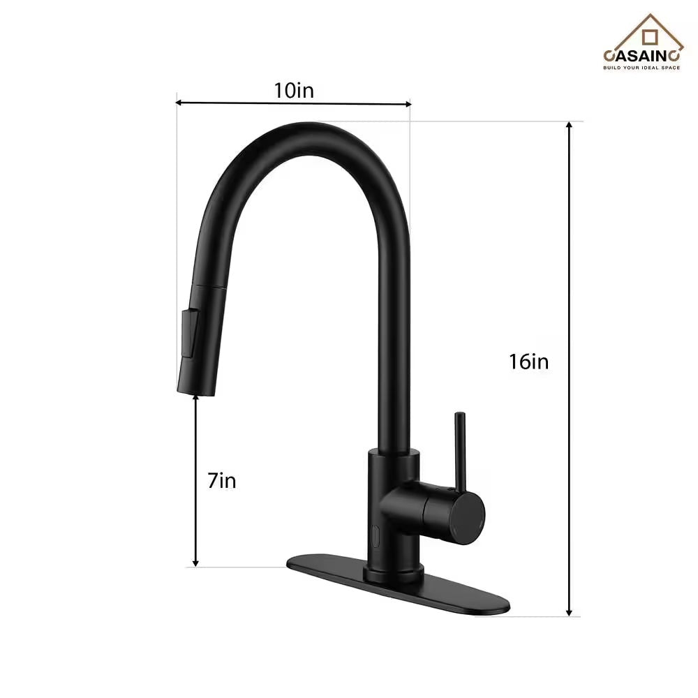Single Handle Smart Touchless Pull-Down Sprayer Kitchen Faucet with Deck Plate in Matte Black