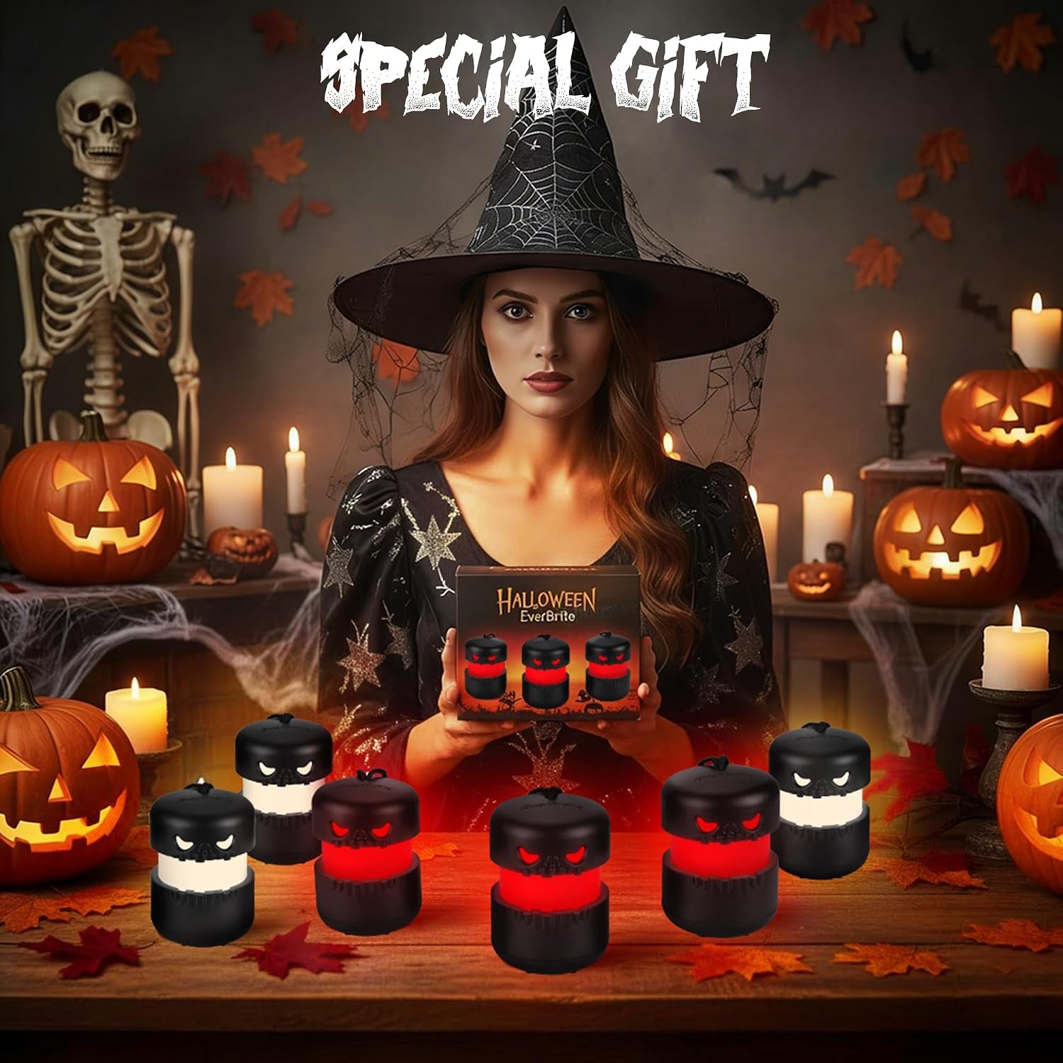 6-Pack Halloween Skull Lantern, Collapsible Camping Lantern