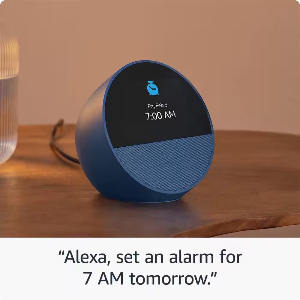 Echo Spot Smart Alarm Clock with Vibrant Sound plus Alexa, Ocean Blue