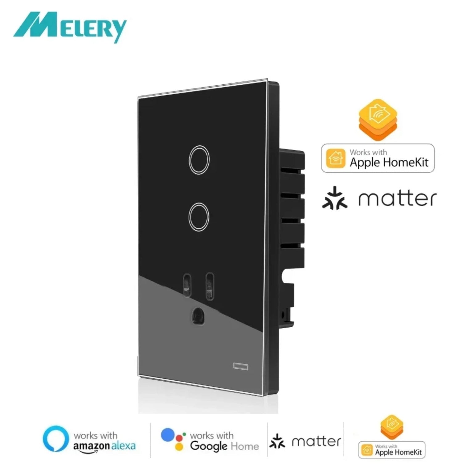 Matter Smart Outlet WIFI Tuya US Plug Glass Panel Voice Remote, Light Switch Works with Smart Home Assistants