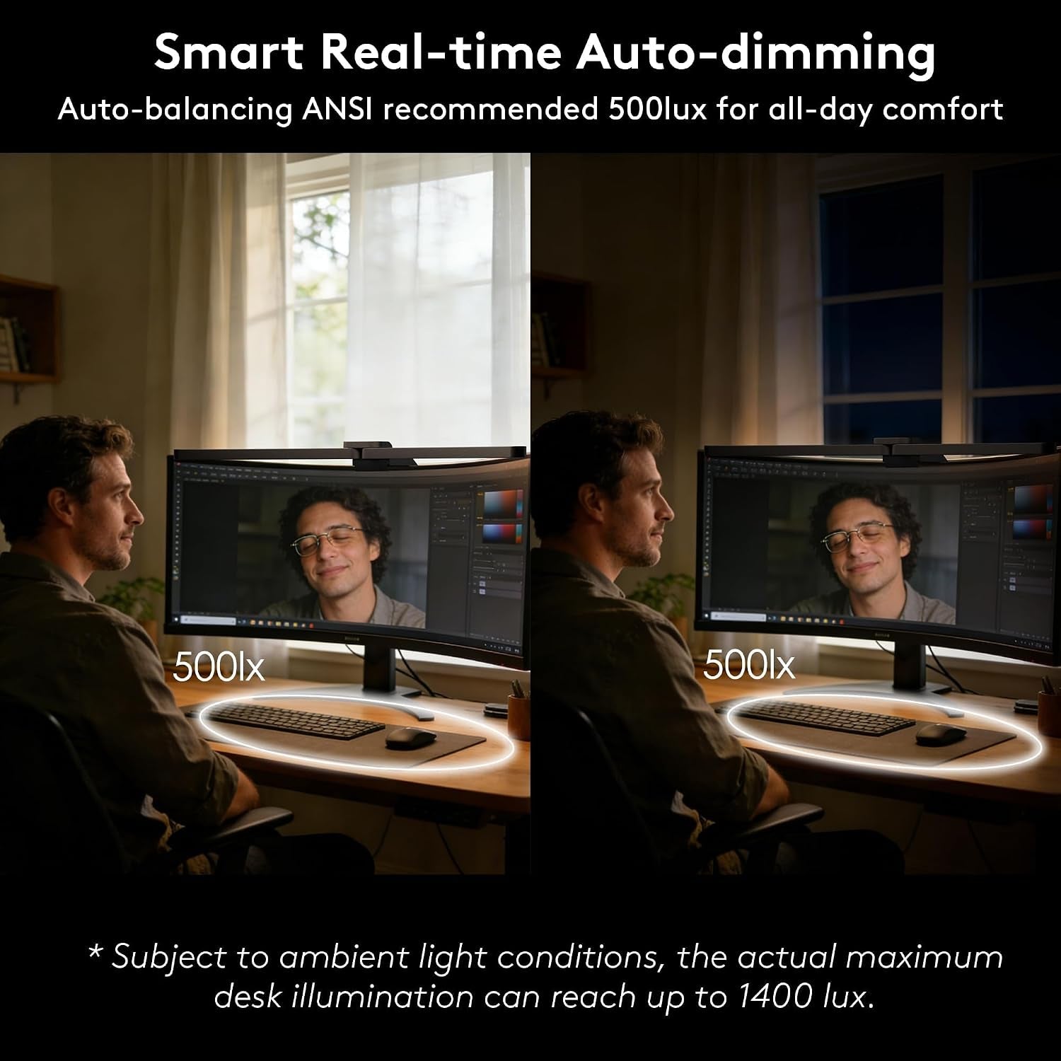 Curved Monitor Light Bar for 34"+ Ultrawide, Curve-Matching Pivoting