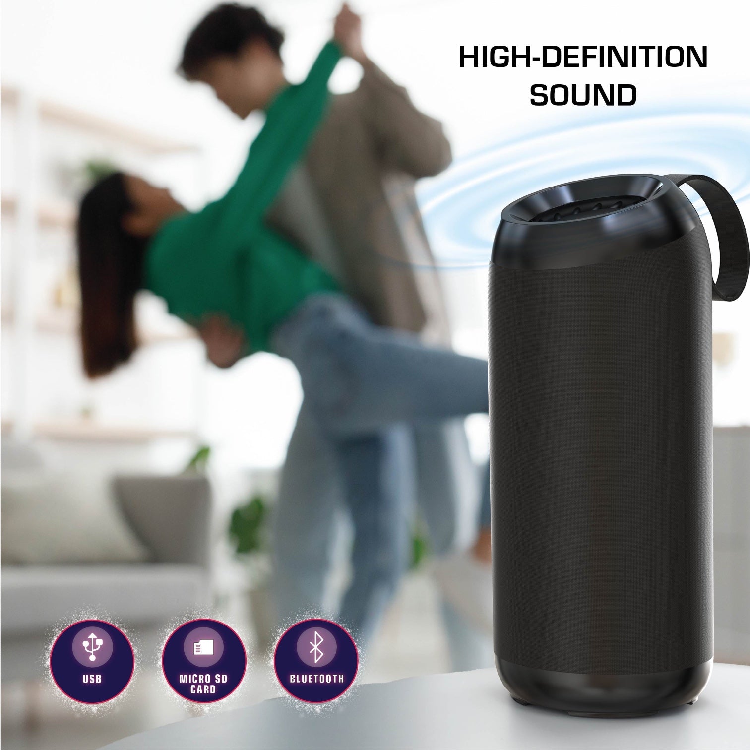 Aquaboost 5-Watt Boom Box High Definition Portable Bluetooth Speaker, Black