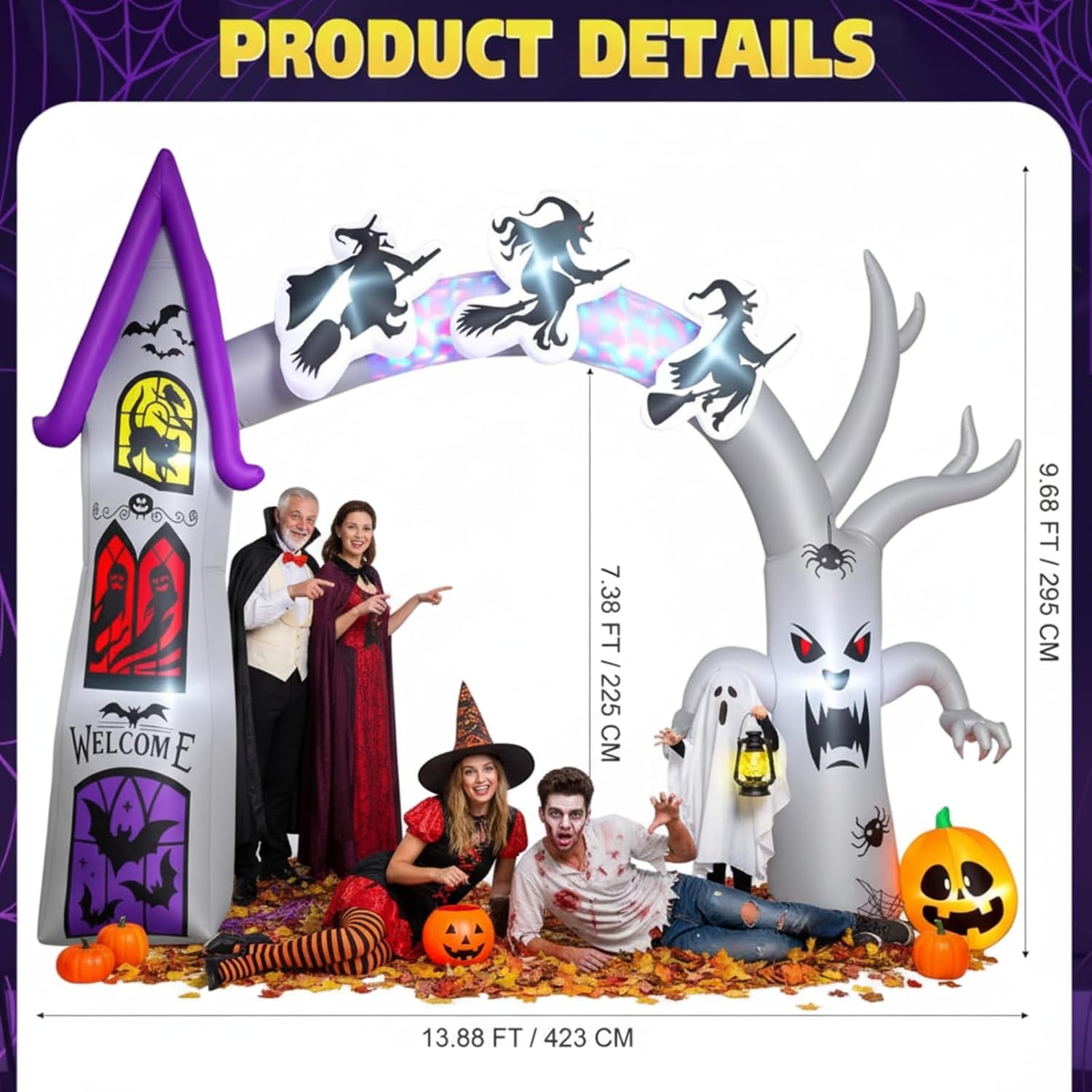14FT Length X 10FT Tall Halloween Inflatable Arch with LED Lights
