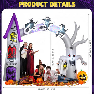14FT Length X 10FT Tall Halloween Inflatable Arch with LED Lights