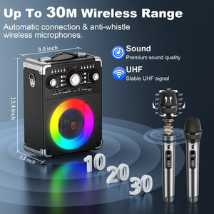 Karaoke Machine, Bluetooth Speaker with Microphone and Light, 3 Wireless Karaoke Microphone, Home Karaoke System, S8-T