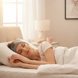 Hostecno grey 3-in-1 Bluetooth sleep headband with flat speakers for sleep, workouts, and travel.