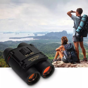Hostecno 30x60 compact folding binoculars with orange lenses, ideal for travel and hunting.