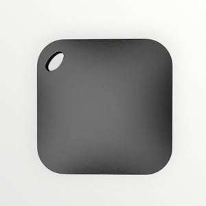 Hostecno smart anti-lost Bluetooth GPS tracker, dark gray, square with rounded corners and a hole for attachment.