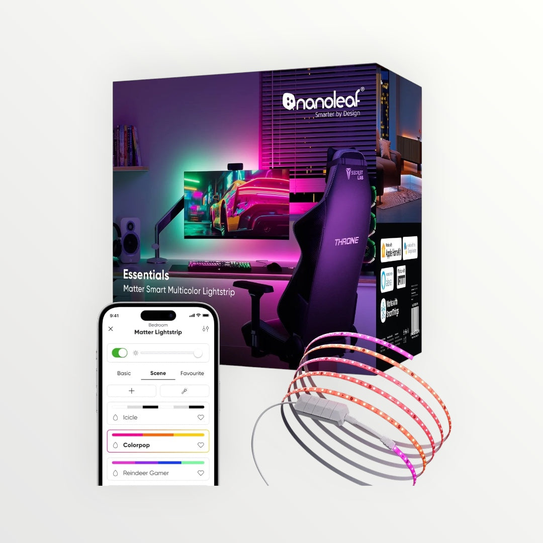 Hostecno Essentials Matter Smart Multicolor Lightstrip with 50 addressable color zones and RGBW output, 16.4 ft, indoor use.